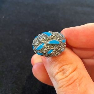 Silver and Turquoise Enamel Ring